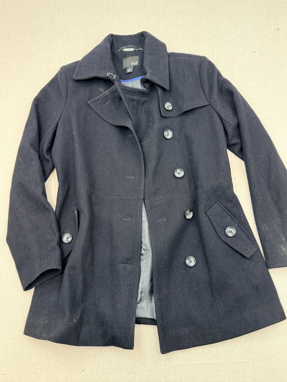Ana Women's Black Wool-Blend Double-Breasted Coat
